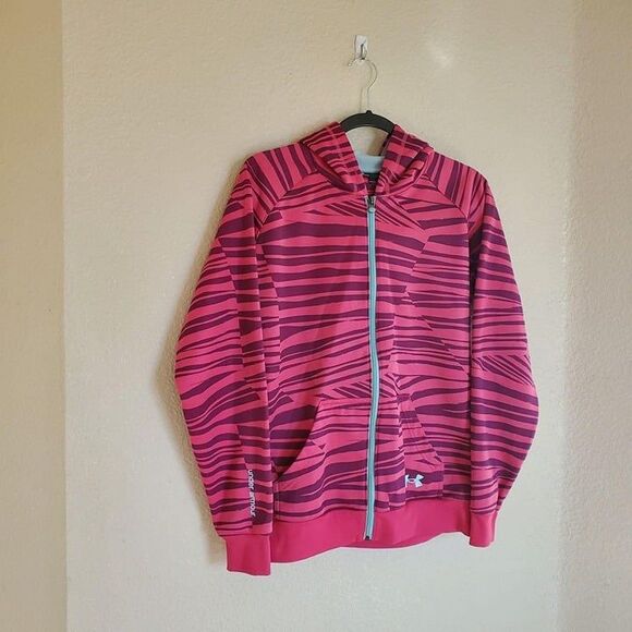 Under Armour Womens Pink Zebra Print Hooded Sweatshirt S Full Zip - Picture 6 of 11